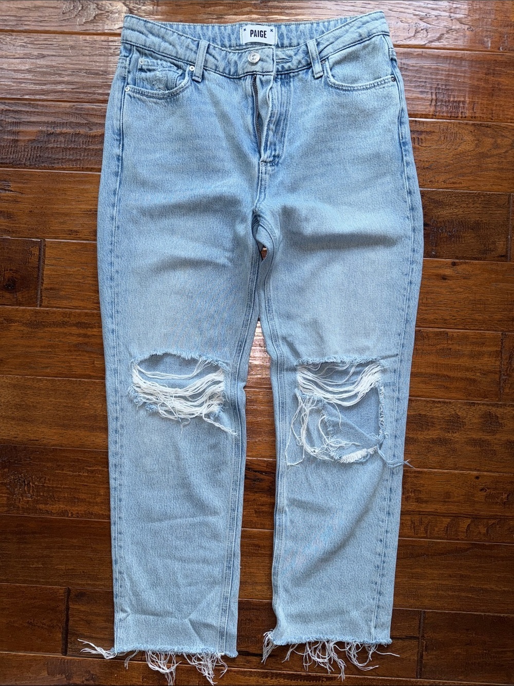 PAIGE Noella Straight Leg Raw Hem Denim Jeans (Doretta Destructed), 27